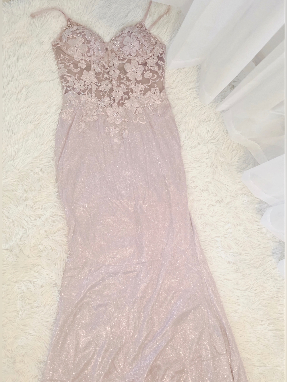 Sparkling Lace Bodice Evening Gown in Blush Pink